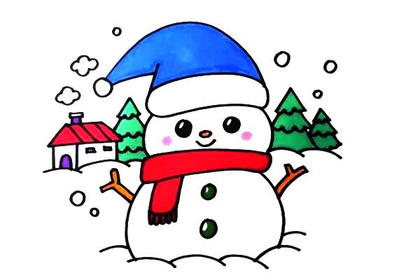 雪人彩色画法 可爱的圣诞节雪人简笔画步骤图文教程