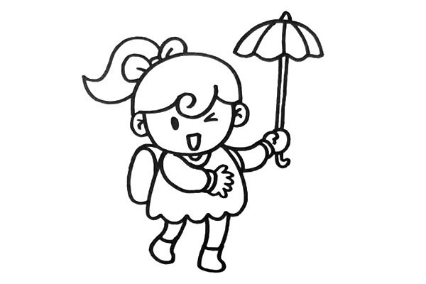 打伞的小女孩简笔画步骤图解教程