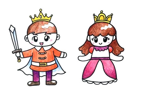 彩色的王子和公主简笔画步骤图解教程