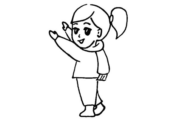 春节贴福字的小女孩简笔画的画法 步骤图解教程