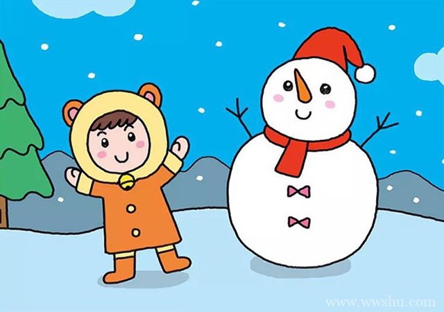 堆雪人的小女孩简笔画 堆雪人的小女孩彩色画法步骤教程