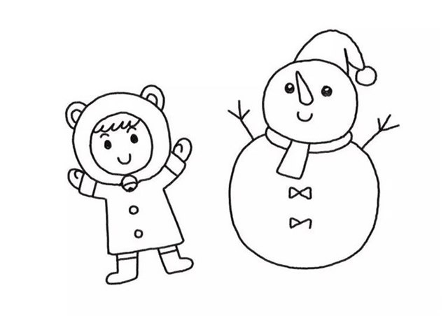 堆雪人的小女孩简笔画 堆雪人的小女孩彩色画法步骤教程