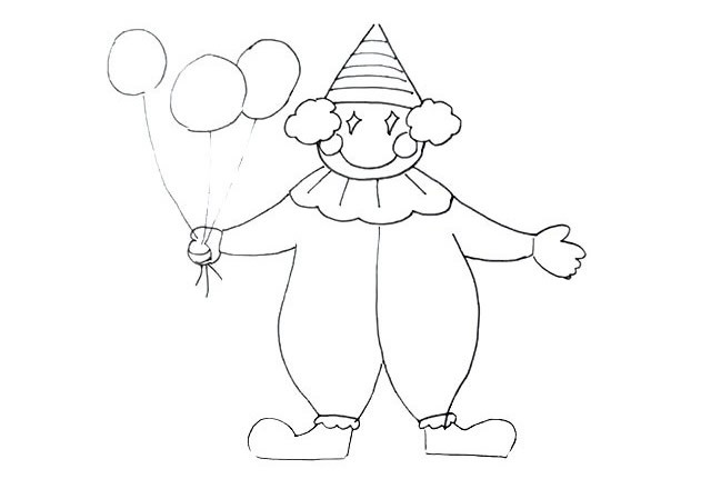 马戏团小丑简笔画 简单画法步骤图解教程