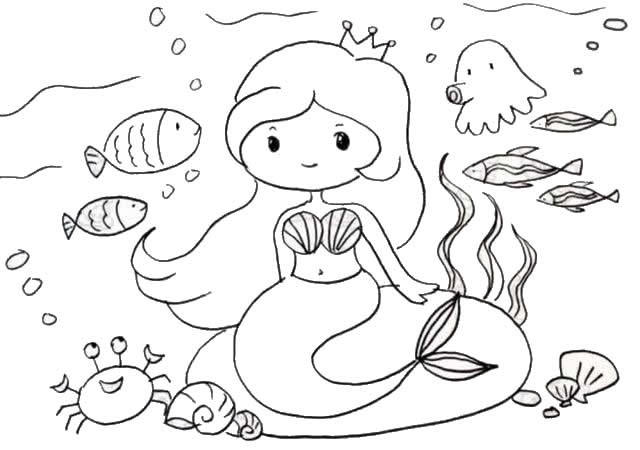 童话故事海底世界里的美人鱼公主简笔画画法步骤教程