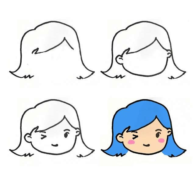 简笔画俏皮短发女孩的画法步骤图片