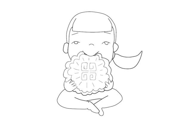吃月饼简笔画_中秋节吃月饼的小女孩简笔画画法步骤教程