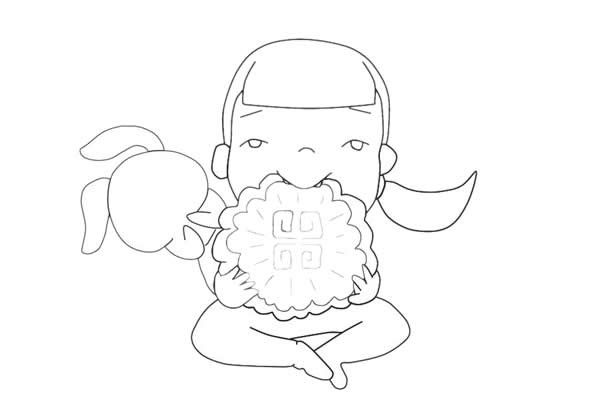 吃月饼简笔画_中秋节吃月饼的小女孩简笔画画法步骤教程