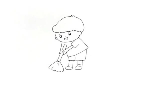 扫地的小男孩如何画_扫地的小男孩简笔画画法步骤图片大全