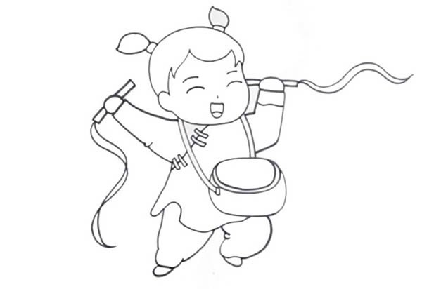 喜庆春节小女孩打锣鼓简笔画图片