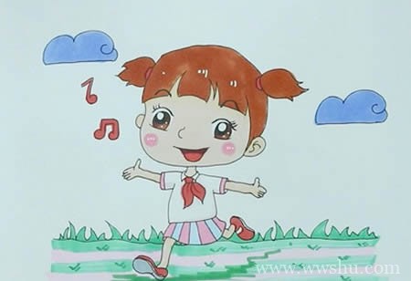 奔跑的小女孩简笔画漂亮可爱小学生