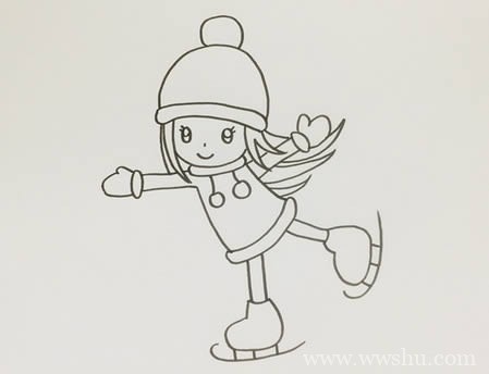滑冰的小女孩简笔画简单又漂亮 小女孩滑冰简笔画涂色画法