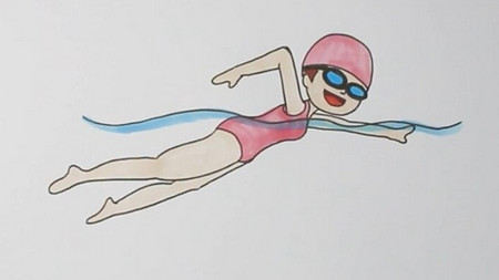 游泳运动员简笔画步骤图解 彩色