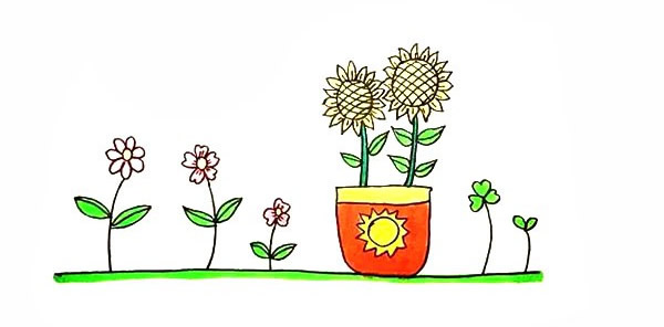 盆栽向日葵的简笔画画法步骤教程