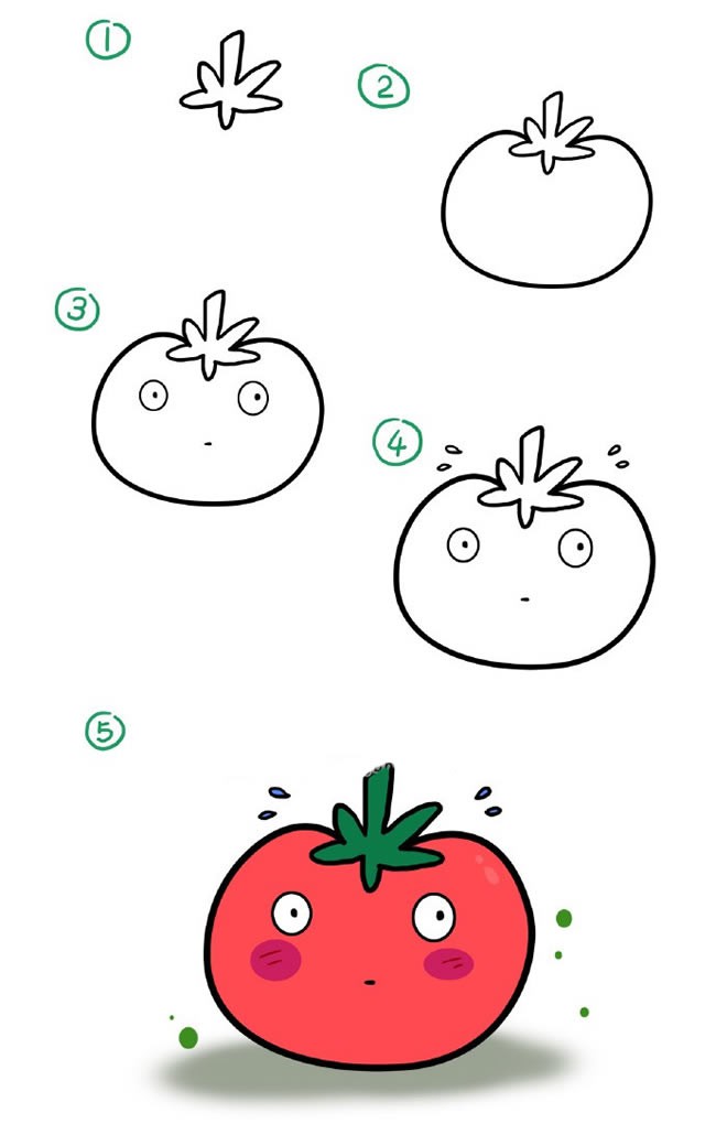 儿童学画卡通西红柿简笔画教程 卡通西红柿的简单画法