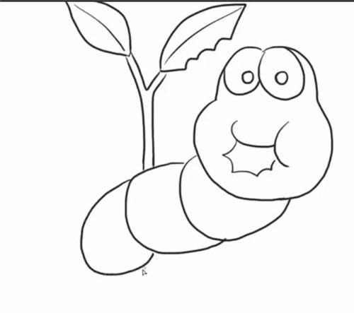 正在吃树叶的虫子简笔画步骤教程 - 吃树叶的毛毛虫简笔画