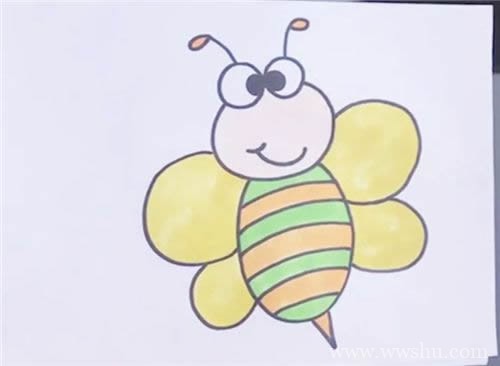 简笔画小蜜蜂的画法 彩色小蜜蜂简笔画步骤图片大全