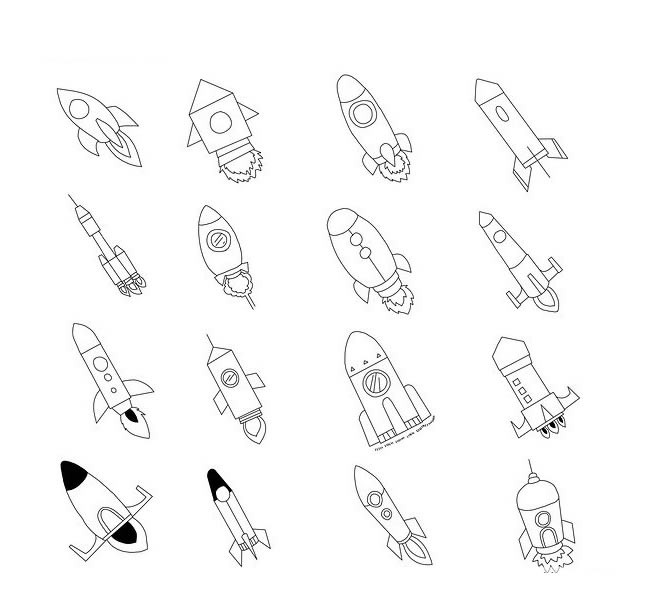 【火箭简笔画】16款喷火的火箭简笔画图片大全