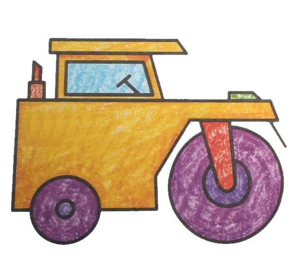 压路机简笔画彩色图片 幼儿学画压路机简笔画图片大全