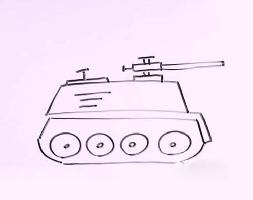 【装甲车的简笔画如何画】履带装甲车简笔画步骤图解