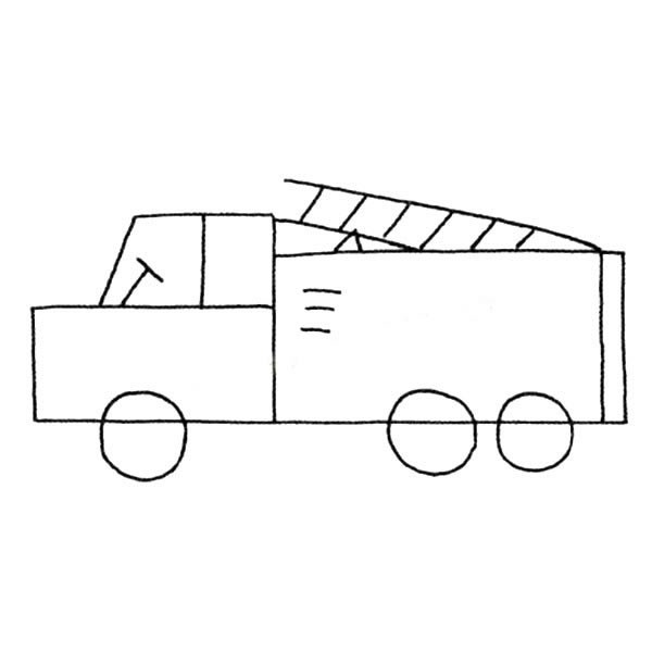 【大货车简笔画图片】简笔画装梯子的大货车简单画法
