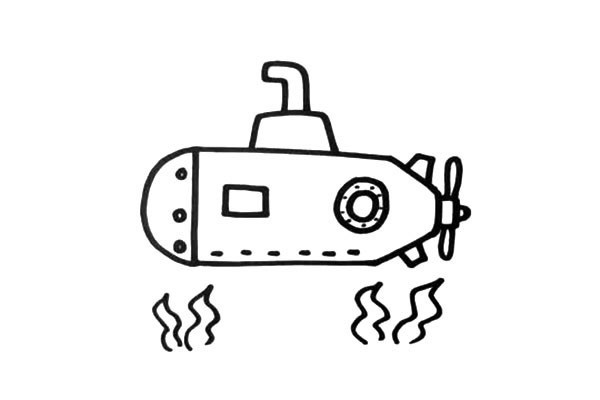 潜水艇简笔画彩色画法 卡通版步骤图文教程