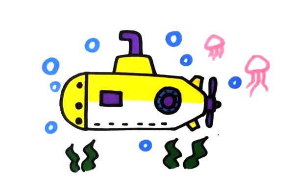 潜水艇简笔画彩色画法 卡通版步骤图文教程