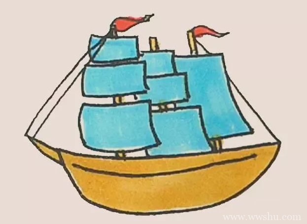 帆船简笔画彩色画法步骤图解教程
