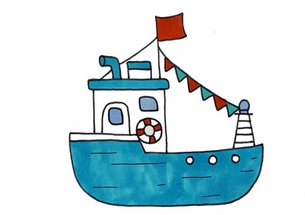 渔船简笔画彩色画法步骤图片_渔船如何画