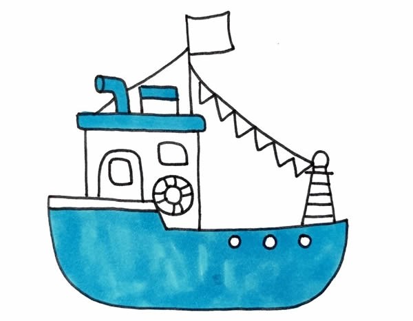 渔船简笔画彩色画法步骤图片_渔船如何画