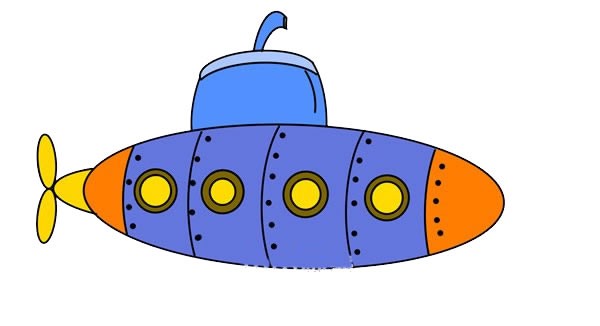 卡通潜水艇简笔画彩色画法