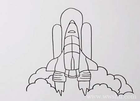 航天飞机如何画简笔画步骤图解-航天飞机简笔画彩色