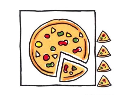 四步画出披萨简笔画图片 儿童画披萨简笔画彩色画法步骤图