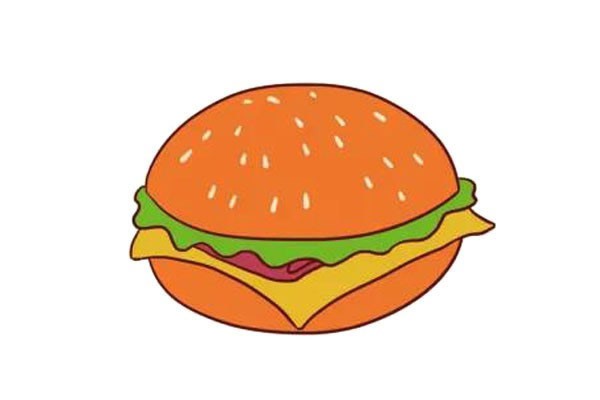 美味汉堡包简笔画步骤图片彩色