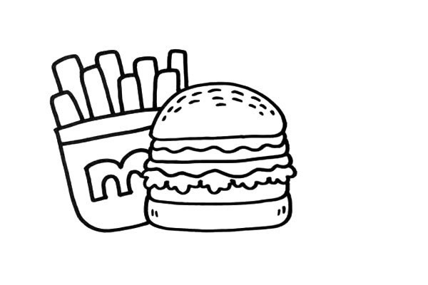 汉堡薯条可乐简笔画 彩色画法 步骤图文教程