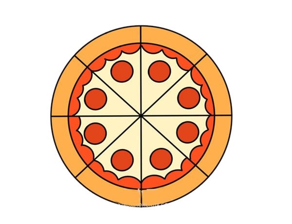 披萨简笔画图片 彩色画法 步骤图解教程