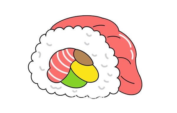 三文鱼寿司简笔画步骤图解教程 如何画三文鱼寿司