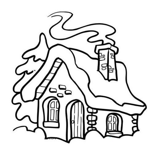 【房屋简笔画】积雪的房子简笔画图片