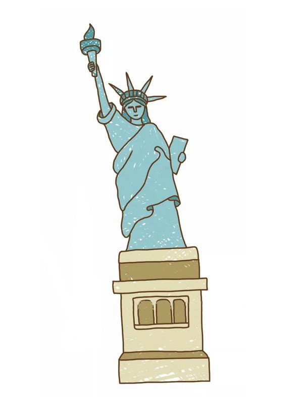 美国自由女神像建筑简笔画图片