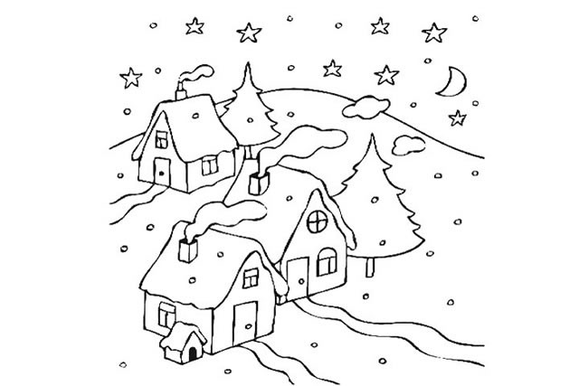 下雪天的房屋简笔画图片素材