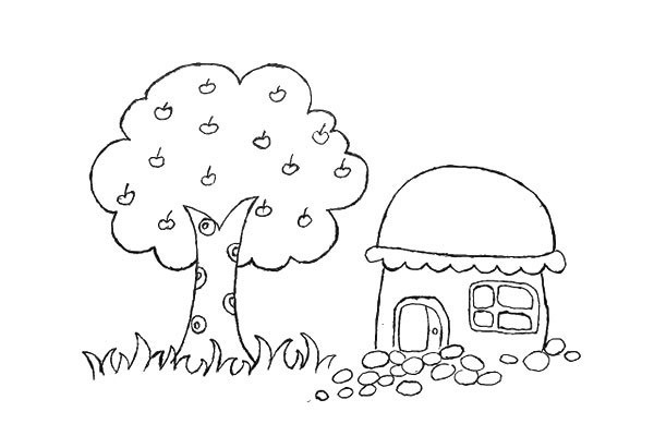 学画房屋和果树简笔画步骤图解教程