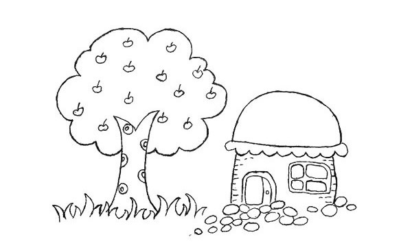 学画房屋和果树简笔画步骤图解教程