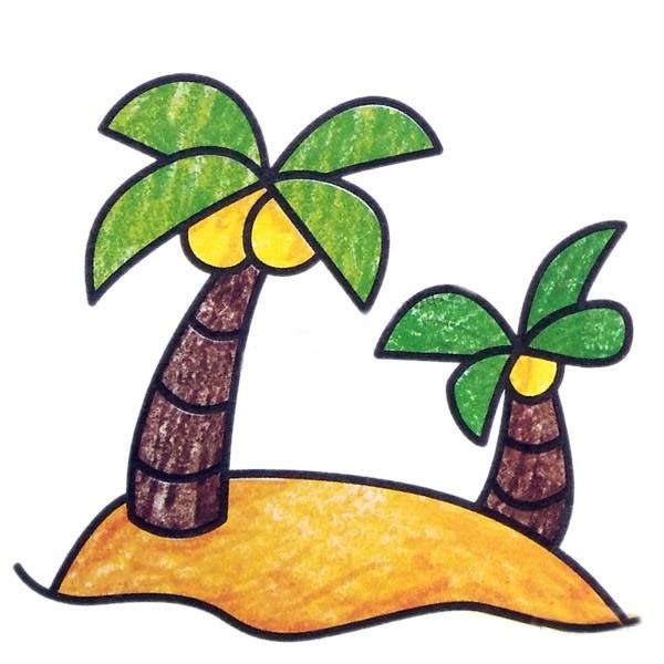 【椰子树简笔画】海岛上的椰子树简笔画彩色图片大全