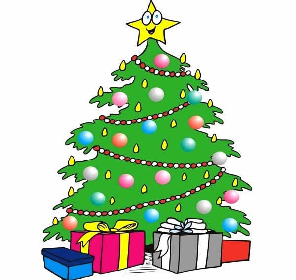 【圣诞树简笔画彩色】挂满彩灯漂亮的圣诞树简笔画彩色图片大全
