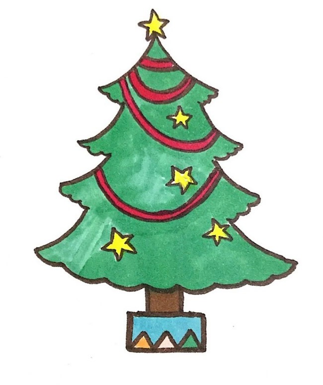 简单漂亮的圣诞树简笔画彩色图片