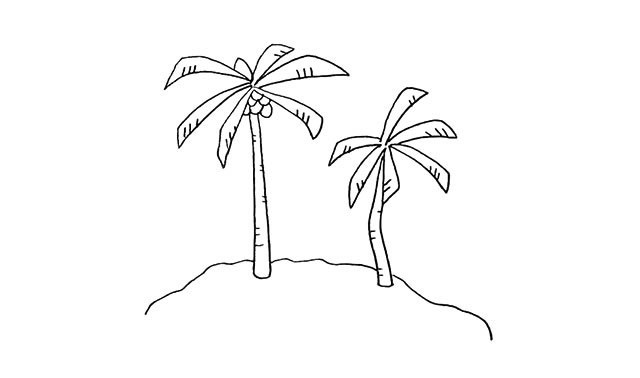 椰岛的画法 椰岛上的椰树简笔画教程步骤图片大全