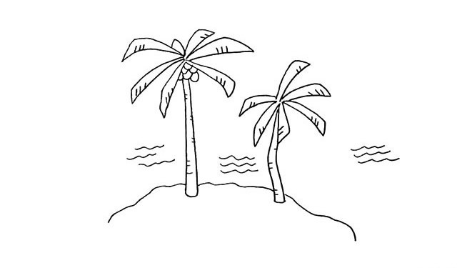椰岛的画法 椰岛上的椰树简笔画教程步骤图片大全