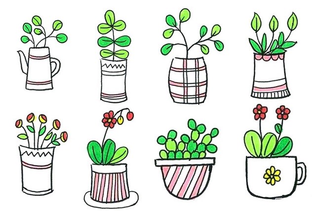 盆栽植物简笔画 小盆栽植物手绘简笔画图片大全