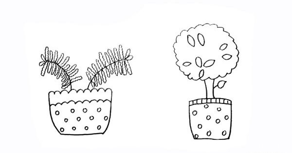 两盆漂亮的盆栽简笔画彩色画法步骤图教程