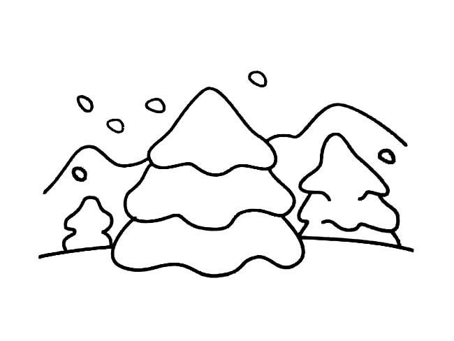 下雪的松林简笔画风景 下雪的松林风景简笔画步骤图片大全