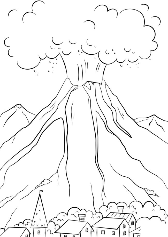 【火山爆发简笔画】火山爆发如何画简笔画图片